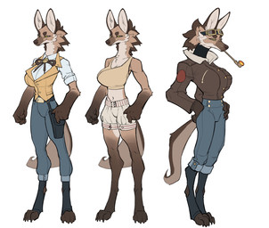 anthro clothed clothing digitigrade eyewear eyewear_on_head female goggles goggles_on_head multiple_poses pose simple_background solo standing white_background radarwarble canid canine mammal maned_wolf