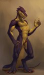 animal_genitalia anthro athletic athletic_male bodily_fluids feet genital_fluids genital_slit genitals horizontal_anus male paws penis penis_tip precum solo tail thejoyfuldragon spittor_(spittor) lizard reptile scalie hi_res