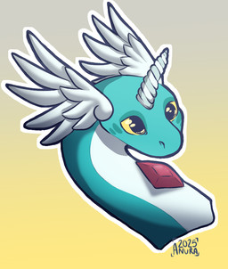 blue_body cheek_markings countershading facial_markings feathered_wings feathers feral gem head_markings horn markings red_markings serpentine solo unicorn_horn white_body wings yellow_eyes anura_(artist) nintendo pokemon fan_character gwini_(gyro) dragonair generation_1_pokemon pokemon_(species) portrait