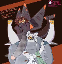 aircraft airplane anthro big_penis bodily_fluids cum cum_inflation cum_inside female genital_fluids genitals inflation machine male male/female orange_eyes overflow paws penis plane_wings solo vehicle lighthouseheat aeromorph living_aircraft living_machine living_vehicle