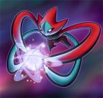 abstract_background ambiguous_gender attack blue_body blue_skin energy floating glowing not_furry outline pokemon_move psycho_boost red_body red_skin solo zaikudo nintendo pokemon attack_forme_deoxys deoxys generation_3_pokemon legendary_pokemon pokemon_(species)