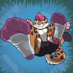anthro black_body black_bottomwear black_clothing black_ears black_fur black_pants black_tail_tip bodily_fluids bottomwear clothed clothing dipstick_tail eyebrows feet first_person_view foot_focus footwear fur green_eyes hair looking_at_viewer low-angle_view macro macro_focus male male_anthro markings multicolored_body multicolored_clothing multicolored_footwear multicolored_fur multicolored_socks orange_body orange_fur pants paws pink_clothing pink_eyebrows pink_footwear pink_hair pink_socks shorts shorts_only socks solo stomping_pov stomping_viewer stripes sweat sweatdrop sweaty_clothing sweaty_feet sweaty_footwear sweaty_socks tail tail_markings tawny_body tawny_fur topless white_body white_clothing white_footwear white_fur white_socks worm's-eye_view akudrache mini_(miniminmins) felid feline leopard_cat mammal prionailurus 1:1 absurd_res hi_res male_(lore)