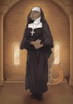 anthro book clothing eastern_lizard female headgear headwear nun nun_habit nun_outfit religious_clothing religious_headwear religious_symbol solo jakinsstudio elizabeth_gold_(claydon_delve) lizard reptile scalie absurd_res hi_res