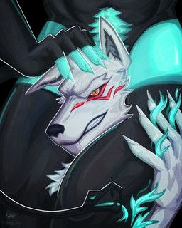 anthro athletic bared_teeth black_background black_body black_fur black_lips black_nose blue_body blue_fur body_hair bottomwear clothing duo fur hand_on_head hand_on_leg hand_on_thigh happy_trail head_between_thighs headpat lips living_tail male male/male markings multicolored_body multicolored_fur navel pointy_ears red_markings shirtless shorts simple_background smile tail teeth two_tone_body two_tone_fur unusual_anatomy unusual_tail white_body white_fur daddy_frog epic_games fortnite cerberus_(fortnite) fletcher_kane canid canine canis mammal wolf 2025 digital_media_(artwork) digital_painting_(artwork) hi_res painting_(artwork) signature watermark