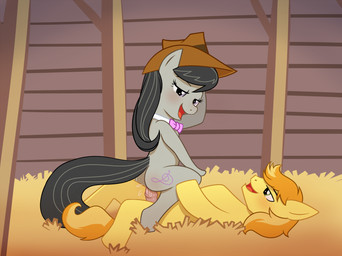 ambiguous_penetration animal_genitalia animal_penis anthro barn black_hair blush bodily_fluids bow_(feature) bow_tie clothing cowboy_hat cowgirl_position cum cum_inside cutie_mark duo equine_genitalia equine_penis erection female female_on_top female_penetrated from_front_position genital_fluids genitals green_eyes hair half-closed_eyes hat hay headgear headwear inside long_hair looking_pleasured male male/female male_on_bottom male_penetrating male_penetrating_female mostly_nude narrowed_eyes nude on_bottom on_top open_mouth orgasm orgasm_face penetration penis purple_eyes semi-anthro sex straddling tail tongue battle_angel friendship_is_magic hasbro my_little_pony braeburn_(mlp) octavia_(mlp) earth_pony equid equine horse mammal pony 2012 hi_res