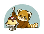 biped black_eyes black_nose brown_body chibi cutlery dot_eyes feral flan food kitchen_utensils solo spoon tools shi_nominmin ailurid mammal red_panda 2023 animated no_sound short_playtime webm