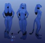 3_toes 5_fingers anthro big_ears biped black_body black_fur blue_background blue_body blue_eyes blue_fur breasts digitigrade featureless_breasts featureless_crotch feet female fingers floppy_ears front_view fur hands_on_hips long_tail markings multicolored_body multicolored_fur multiple_angles nude pose rear_view side_view simple_background smile snout solo striped_markings striped_tail stripes tail tail_markings toes two_tone_body two_tone_fur theowlette unknown_character domestic_cat felid feline felis hybrid lagomorph leporid mammal rabbit 2010 digital_media_(artwork) digital_painting_(artwork) model_sheet shaded soft_shading