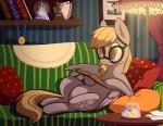 blonde_hair book detailed_background eyewear feathered_wings feathers female feral furniture glasses hair lying sofa solo wings 28gooddays badday28 friendship_is_magic hasbro my_little_pony mythology derpy_hooves_(mlp) equid equine mammal mythological_creature mythological_equine pegasus 2016