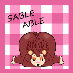 anthro ass_up black_nose blush border brown_body brown_fur butt female freckles front_view fur nude pattern_background pink_background pink_border simple_background solo text thick_thighs wide_hips six343 animal_crossing nintendo sable_able eulipotyphlan hedgehog mammal absurd_res english_text hi_res