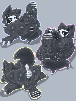 >_< all_fours anthro anus backsack balls biped black_balls black_body black_butt black_fur black_pawpads black_penis black_perineum black_sclera blue_outline bodily_fluids bone bone_mask butt censor_bar censored_anus censored_genitalia censored_penis cum cum_from_ass cum_in_ass cum_inside erection eyes_closed fluffy fluffy_tail fur genital_fluids genitals humanoid_genitalia humanoid_penis ineffective_censorship legs_up looking_at_genitalia looking_at_own_penis looking_at_penis looking_at_self lying male male_anthro mask masturbation nude_anthro nude_male on_back outline pawpads paws penis penis_backwards perineum pink_outline pupils raised_tail rear_view skull skull_mask snout solo spread_anus spreading tail three-quarter_view two-handed_masturbation white_pupils yellow_outline iyy changed_(video_game) puro_(changed) canid canine latex_creature mammal 2026 censored digital_drawing_(artwork) digital_media_(artwork) english_description hi_res multiple_images