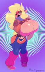 activision animated anthro bandicoot big_breasts bigdad blonde_hair blush bouncing_breasts breasts cleavage clothed clothing crash_bandicoot_(series) curvy_figure eyelashes felaz20 female green_eyes hair hand_on_breast high_framerate huge_breasts mammal marsupial navel no_sound one_eye_closed piercing short_playtime smile solo tawna_bandicoot underwear voluptuous webm wide_hips