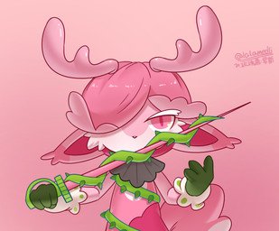anthro female hair melee_weapon pink_body pink_eyes pink_hair plant solo sword vines weapon lalamedli deer mammal hi_res