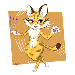 abstract_background anthro claws countershading female long_claws looking_at_viewer pawpads semi-anthro smile solo standing thick_thighs wide_hips arturfox kirby_(series) kirby_and_the_forgotten_land nintendo clawroline felid leopard mammal pantherine 1:1 hi_res