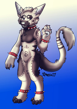 4_toes anklet anthro bracelet brown_body brown_fur claws collar digitigrade feet fur grumpy heterochromia jewelry multicolored_eyes pawpads solo toes white_pawpads anezza77 mockfire canid canine canis domestic_dog mammal hi_res