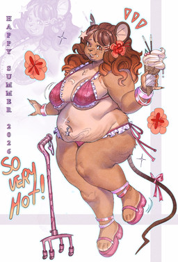 accessory anthro beachwear belly belly_overhang bent_leg big_belly big_breasts bikini bra bracelet breast_jiggle breasts brown_body brown_eyes brown_fur brown_hair brown_tail cane cellulite cherry chest_tuft cleavage clothed clothing countershade_belly countershade_breasts countershade_torso countershading dessert digit_ring emanata eyelashes fat_rolls female finger_ring fingernails flower flower_in_hair food food_on_face footwear frilly frilly_bikini frilly_bra frilly_clothing frilly_panties frilly_swimwear frilly_underwear fruit fur furgonomics g-string gesture gingham glistening glistening_hair glistening_jewelry glistening_lips gradient_hair hair hair_accessory hairclip heart_symbol hibiscus holding_food holding_ice_cream holding_ice_cream_cone holding_object ice_cream ice_cream_cone jewelry jiggling lips long_tail love_handles makeup mascara melting_ice_cream micro_bikini mole_on_cheek mole_under_eye mouse_tail nails navel navel_piercing navel_ring notched_ear on_one_leg orange_flower orange_text overweight overweight_anthro overweight_female panties piercing pink_anklet pink_bra pink_bracelet pink_clothing pink_footwear pink_ribbon pink_sandals pink_thong pink_underwear plant platform_footwear platform_sandals pose raised_finger raised_pinky red_anklet red_bracelet ribbons ring_piercing round_ears sandals sharp_fingernails sharp_nails shoes side_boob silver_piercing simple_background skimpy slight_blush smile smiling_at_viewer soft_serve_ice_cream solo standing star_accessory star_piercing summer swimwear tail tail_accessory tail_ribbon text thick_arms thick_thighs thong three-quarter_view tiptoes tuft two-piece_swimsuit under_boob underwear vanilla_ice_cream wavy_hair white_background wide_hips womb_tattoo wolfertinger pocky hitch_(wolfertinger) mammal mouse murid murine rodent 2026 english_text full-length_portrait hi_res pinup portrait shaded soft_shading trans_(lore) trans_man_(lore)