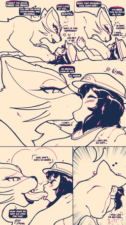 bestiality bodily_fluids cheating_girlfriend clothing dialogue duo female female/female female_on_feral feral french_kissing gesture hat headgear headwear heart_symbol human_on_feral interspecies interspecies_romance kiss_on_lips kissing larger_feral penetration pokephilia saliva shoulder_angel shoulder_devil size_difference speech_bubble suggestive suggestive_dialogue tail talking_feral text thought_bubble tongue tongue_penetration mximani nintendo pokemon fan_character pokemon_trainer felid generation_5_pokemon human liepard mammal pokemon_(species) 2026 4k 9:16 absurd_res comic digital_drawing_(artwork) digital_media_(artwork) english_text hi_res monochrome