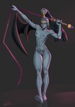 1_wing abs athletic athletic_female athletic_humanoid breasts female genitals grey_body grey_hair grey_skin hair holding_object holding_whip looking_at_viewer nipples not_furry nude pussy solo standing whip wings johnfoxart hades_(game) supergiant_games megaera_(hades) humanoid winged_humanoid 2021 full-length_portrait hi_res portrait