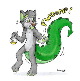 anthro chibi humor male potion potion_bottle solo tail thick_tail transformation danwolf15 danwolf_(character) canid canine canis mammal wolf hi_res
