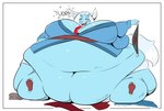 belly big_belly big_breasts blue_body blue_eyes blue_skin breasts burping cleavage clothed clothing fangs female hair hand_on_belly huge_belly huge_breasts huge_thighs hyper hyper_belly hyper_thighs immobile morbidly_obese morbidly_obese_female morbidly_obese_humanoid navel obese obese_female obese_humanoid open_mouth overweight overweight_female overweight_humanoid simple_background sitting smile solo tail teeth thick_thighs vore weight_gain white_hair veryfilthything asian_mythology east_asian_mythology japanese_mythology mythology unknown_character canid canine demon fox humanoid hybrid mammal oni yokai hi_res