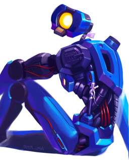 1_eye ambiguous_gender biped black_body blue_body bow_ribbon glowing glowing_eyes looking_aside_at_viewer looking_at_viewer machine mouthless not_furry simple_background sitting solo white_background wire yellow_eyes odem_logs new_blood_interactive ultrakill v1_(ultrakill) humanoid robot robot_humanoid digital_media_(artwork) digital_painting_(artwork) painting_(artwork) shaded signature