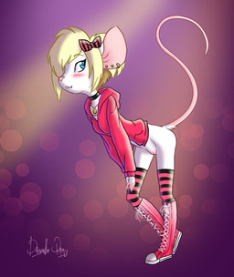 abstract_background accessory adolescent anthro biped blonde_hair blush boots bottomless bow_(feature) bow_accessory bow_ribbon breasts choker clothed clothing dancing ear_piercing female footwear fur genitals green_eyes hair hair_accessory hair_bow hair_ribbon hoodie jacket jewelry legwear loli looking_at_viewer necklace pendant piercing plantigrade pose ribbons shoes side_view simple_background skinny small_breasts solo stockings sweater tail text topwear vulva white_body white_fur young young_anthro young_female devoid-kiss dani_(devoid-kiss) house_mouse mammal mouse murid murine rodent english_text full-length_portrait portrait signature