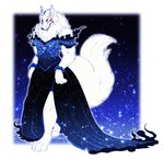 anthro blue_clothing blue_dress clothed clothing crossdressing dress fancy_dress fur male solo white_body white_fur fizzy-dog gingitsune gintaro canid canine fox mammal hi_res