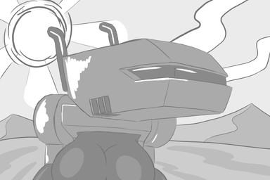 breasts cloud desert female greyscale_background landscape looking_aside machine not_furry nude solo sun psychpsyo animate_inanimate robot 2020 3:2 digital_media_(artwork) greyscale hi_res monochrome