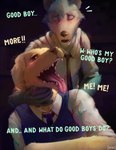 anthro arcsuh bdsm beastars bird_dog canid canine canis clothed clothing dialogue digital_media_(artwork) digital_painting_(artwork) domestic_dog duo english_text from_behind_position fur good_boy hi_res hunting_dog jack_(beastars) labrador legoshi_(beastars) male male/male male_penetrated male_penetrating male_penetrating_male mammal neck_grab open_mouth partially_clothed penetration petplay retriever roleplay sex teeth text tongue tongue_out wolf