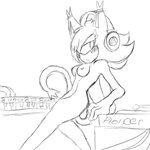 anthro electronics female gemini_the_cat headphones headphones_only turntable_(decks) dspeed sega sonic_the_hedgehog_(series) dj_xtal fan_character felid feline humanoid mammal monochrome tagme