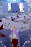 2024 2:3 blood bodily_fluids cold-blooded-twilight comic cutie_mark duo equid equine female feral folded_wings friendship_is_magic hasbro hi_res horn mammal my_little_pony mythological_creature mythological_equine mythology nightmare_moon_(mlp) one_eye_obstructed princess_celestia_(mlp) regalia smile standing winged_unicorn wings
