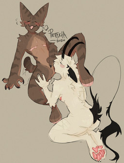 andromorph andromorph/male anthro blush breath brown_body brown_fur butt claws cunnilingus duo eyes_closed fur genitals horn intersex intersex/male kneeling male mastectomy_scar nipples nude oral pawpads paws scar sex simple_background stripes tail tail_motion tail_tuft tailwag tuft vaginal visibly_trans vulva white_body white_fur pietrucha193 mythology g1_(pietrucha193) bovid caprine domestic_cat felid feline felis goat hybrid mammal mythological_creature hi_res trans_(lore) trans_man_(lore)