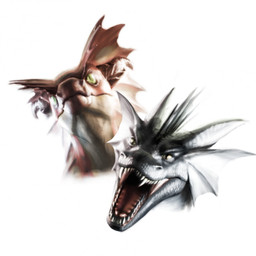 ambiguous_gender black_body black_scales duo ear_frill fangs frill_(anatomy) front_view head_crest head_frill horn mouth_shot narrowed_eyes open_mouth pupils red_body red_horn red_tongue scales simple_background slit_pupils tan_body teeth tongue unsigned white_background white_horn khyaber mythology khyaber_(character) morghus dragon mythological_creature mythological_scalie scalie 1:1 hi_res