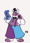 3_fingers 3_toes anthro arm_tuft arms_bent barefoot black_bow_tie black_eyes black_gums black_nose black_top_hat blue_body blue_bottomwear blue_clothing blue_eyes blue_fur blue_pants blush bottomwear bow_tie bow_tie_only button_(fastener) clothing duo elbow_tuft electronics feet fingers fur gums hand_pawpads holding_microphone holding_object larger_anthro larger_male long_ears male male_anthro microphone mostly_nude multicolored_bottomwear multicolored_clothing neck_tuft no_eyebrows open_mouth open_smile oversized_bottomwear oversized_clothing oversized_pants pants pawpads pupils purple_body purple_bottomwear purple_clothing purple_fur purple_inner_ear purple_pants purple_pawpads purple_toes purple_tongue red_bow_tie scut_tail sharp_teeth shirtless_anthro shirtless_male short_tail simple_background size_difference slightly_chubby slightly_chubby_anthro slightly_chubby_male smaller_anthro smaller_male smile standing suspenders tail teeth text toes tongue tuft two_tone_bottomwear two_tone_clothing two_tone_pants white_background white_body white_fur white_pupils sillyhog five_nights_at_freddy's scottgames sister_location funtime_freddy_(fnafsl) puppet_bonnie_(fnafsl) bear lagomorph leporid mammal rabbit 2023 artist_name digital_drawing_(artwork) digital_media_(artwork) flat_colors full-length_portrait hi_res portrait