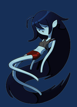 bite_mark bite_mark_on_neck black_hair bottomwear bra bra_peek breasts clothing crop_top fanged_bite_mark fanged_bite_mark_on_neck female hair humanoid_pointy_ears long_hair not_furry pointy_ears shirt shorts small_breasts solo tank_top toony topwear underwear discount-supervillain adventure_time cartoon_network marceline_abadeer demon demon_humanoid humanoid vampire hi_res