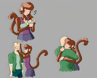anthro bald bottomwear breasts brown_body brown_fur brown_hair clothed clothing duo eyes_closed faceless_character faceless_human female fur hair hand_on_face hand_on_head hug long_tail male musical_note musical_symbol neonate pants shirt simple_background small_breasts symbol tail tank_top topwear young unknown_artist cavemanon_studios snoot_game anon_(snoot_game) haplorhine human mammal monkey primate colored mother_(lore) mother_and_child_(lore) mother_and_son_(lore) parent_(lore) parent_and_child_(lore) parent_and_son_(lore) son_(lore)