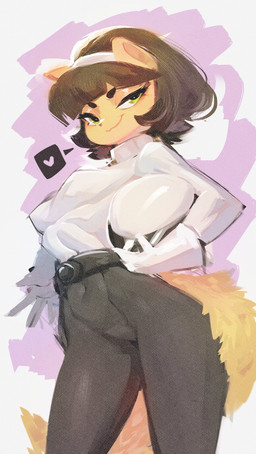 abs accessory anthro belt black_hair clothing female gloves green_eyes hair hair_accessory hairband handwear heart_symbol looking_at_viewer motorcycle_helmet pose small_waist smile solo standing sweater tan_body topwear turtleneck wide_hips sachsech205 nickelodeon t.u.f.f._puppy kitty_katswell domestic_cat felid feline felis mammal 2025 absurd_res colored hi_res portrait shaded three-quarter_portrait
