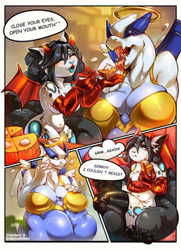 anthro belly big_breasts breasts clothed clothing duo female female_pred fully_inside fur hair halo holidays simple_background text vore diabolusridens furaffinity halloween nintendo pokemon canid canine fox generation_2_pokemon legendary_pokemon lugia mammal pokemon_(species) comic digital_drawing_(artwork) digital_media_(artwork) digital_painting_(artwork) english_text hi_res painting_(artwork)