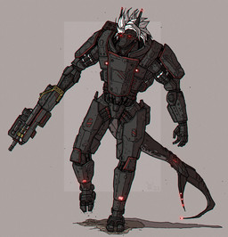 anthro cosplay cybernetics glowing glowing_eyes gun holding_gun holding_object holding_ranged_weapon holding_weapon lights machine male mechanical_arms mechanical_body mechanical_legs mechanical_tail ranged_weapon red_eyes red_lights rocket_launcher shadow simple_background solo walking weapon alexandrys cd_projekt_red cyberpunk_2077 adam_smasher alik_(tiger74005) aquatic cyborg fish requiem_shark shark tiger_shark 2023 chromatic_aberration digital_drawing_(artwork) digital_media_(artwork) hi_res shaded