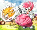 abdominal_bulge anthro anthro_pred female female_pred fully_inside official_alternate_costume vore killboo fleetway_comics sega sonic_the_comic sonic_the_hedgehog_(comics) sonic_the_hedgehog_(series) amy_rose amy_rose_(fleetway) fleetway_sonic_(character) super_sonic eulipotyphlan hedgehog mammal traditional_media_(artwork)