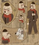anthro bar_emanata blush blush_lines cheek_tuft clothed clothed_anthro clothed_male clothing duo emanata embarrassed eyes_closed eyewear facial_tuft flower_on_head fully_clothed fully_clothed_anthro fully_clothed_male fur glasses hat headgear headwear looking_at_another looking_at_viewer male multiple_poses news news_article newspaper open_mouth pose pouting red_scarf scarf sweat_emanata tail talking_to_another text tuft wearing_glasses white_body white_fur artefelis cotton_game sunset_hills ferruccio nico_grant canid canine canis domestic_dog mammal 2024 artist_name digital_drawing_(artwork) digital_media_(artwork) hi_res multiple_images signature