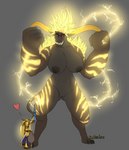 angry anthro big_breasts big_hands breasts claws duo electricity electrogenesis fangs female horn lightning male muscular teeth thick_thighs medicinal_succ capcom monster_hunter scale_knight_(medicinalsucc) primatius rajang absurd_res hi_res