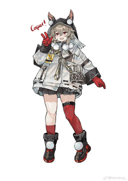 black_hood bottomwear brown_eyes clothing coat footwear gloves handwear hood hood_up looking_at_viewer male rabbit_ears red_clothing red_gloves red_handwear red_sock shoes skirt solo topwear white_clothing white_coat white_topwear nominus arknights hypergryph studio_montagne caper_(arknights) animal_humanoid humanoid lagomorph lagomorph_humanoid leporid_humanoid mammal mammal_humanoid rabbit_humanoid absurd_res hi_res