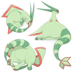 3_fingers ambiguous_gender antennae_(anatomy) big_butt butt claws closed_smile curled_up feral finger_claws fingers green_body leg_markings looking_at_viewer looking_back looking_back_at_viewer lying markings mouth_closed on_back on_side rear_view red_body shoulder_stand simple_background smile smiling_at_viewer socks_(marking) solo striped_markings striped_tail stripes tail tail_markings thick_tail white_background wings urashimaxxx nintendo pokemon flygon generation_3_pokemon pokemon_(species) 1:1 2026 absurd_res hi_res multiple_images
