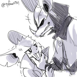 anthro bat_nose big_ears cheek_pinch clothed clothing cross-popping_vein duo female fully_clothed grin interspecies larger_male longcoat male male/female notched_ear size_difference smaller_female smile tyfna2731 mina_the_hollower yacht_club_games mina_(mina_the_hollower) thorne_(mina_the_hollower) bat mammal mouse murid murine rodent 1:1 sketch