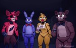 2024 2d_animation animated animatronic anthro avian bear bib bird bonnie_(fnaf) bow_tie canid canine checkered checkered_floor chica_(fnaf) chicken clothing cupcake_(fnaf) digital_media_(artwork) e4hargus electronics eye_patch eyewear female fingers five_nights_at_freddy's fox foxy_(fnaf) freddy_(fnaf) galliform gallus_(genus) group hasbro hat headgear headwear holding_microphone holding_object hook hook_hand lagomorph leporid machine male mammal microphone phasianid rabbit robot running running_away scottgames takara_tomy top_hat transformers transformers_one