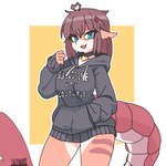 anthro bottomless clothed clothing collar female hand_in_pocket hoodie hoodie_only humor joke pockets solo topwear topwear_only skrivhatoro naimark_(skrivhatoro) arthropod crustacean marine shrimp 1:1 absurd_res hi_res