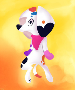 black_body black_fur black_nose black_spots blue_spots female feral floppy_ears fur kerchief markings neckerchief neckwear orange_spots pink_inner_ear pink_kerchief pink_neckerchief pink_paws purple_paws red_spots solo spots spotted_body spotted_fur toony white_body white_fur higglytownhero 101_dalmatian_street 101_dalmatians bold_and_brash disney nickelodeon spongebob_squarepants da_vinci_(101_dalmatians) squidward_tentacles canid canine canis dalmatian domestic_dog mammal 5:6 meme