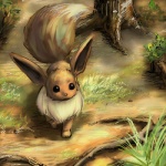 ambiguous_gender black_eyes brown_body brown_fur chest_tuft detailed_background feral forest fur nature outside plant realistic solo tail tree tuft wood unknown_artist nintendo pokemon ki canid canine eevee generation_1_pokemon mammal pokemon_(species) 1:1 2009 low_res