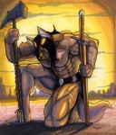 abs anthro barbarian belt biceps biped hammer kneeling male melee_weapon muscular muscular_anthro muscular_male pecs scar solo sword tail tools warhammer warrior weapon wolfgangcake canid canine canis mammal wolf 2012