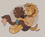 annoyed anthro barefoot black_nose blonde_hair blue_bottomwear blue_clothing blue_shorts bottomwear brown_ears brown_hair brown_tail button_ears chibi clothed clothed_anthro clothed_male clothing countershading daww dipstick_tail duo eyes_closed feet female floppy_ears fully_clothed fully_clothed_anthro fully_clothed_male fur grey_bottomwear grey_clothing grey_shorts hair hindpaw inner_ear_fluff kissing looking_aside male male_anthro markings paws shirt shorts side_view simple_background t-shirt tail tail_markings tail_tuft tan_background tan_body tan_clothing tan_countershading tan_feet tan_hands tan_inner_ear_fluff tan_shirt tan_t-shirt tan_tail_tip tan_topwear topwear tuft two_tone_tail yellow_body yellow_ears yellow_fur yellow_tail chewtoyys biscuit_(chewtoyys) lucky_(chewtoyys) bird_dog canid canine canis domestic_cat domestic_dog felid feline felis golden_retriever hunting_dog mammal retriever 2025 absurd_res digital_drawing_(artwork) digital_media_(artwork) full-length_portrait hi_res portrait